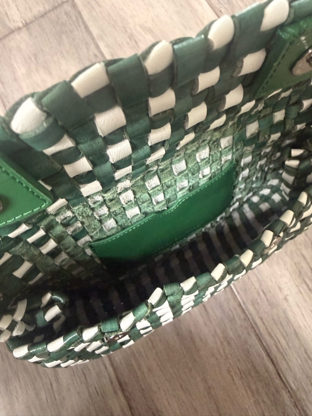 Loeffler Randall Vinnie Green and White Woven Crossbody Bag - Picture 7 of 9